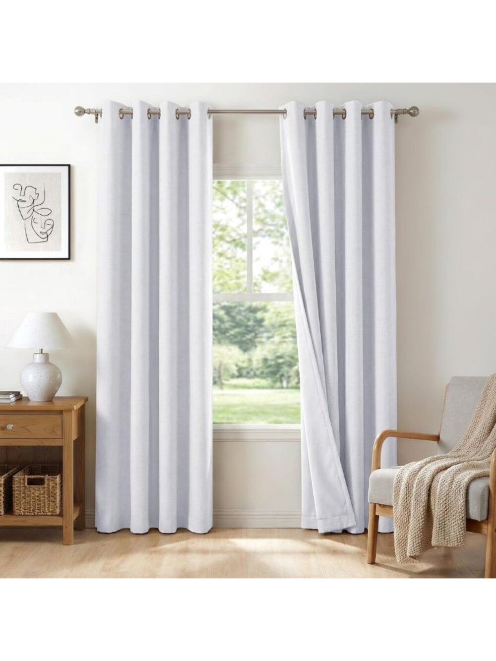 100% Blackout White Curtains Set - 63 Inch Long, Light Blocking, Elegant Drapes